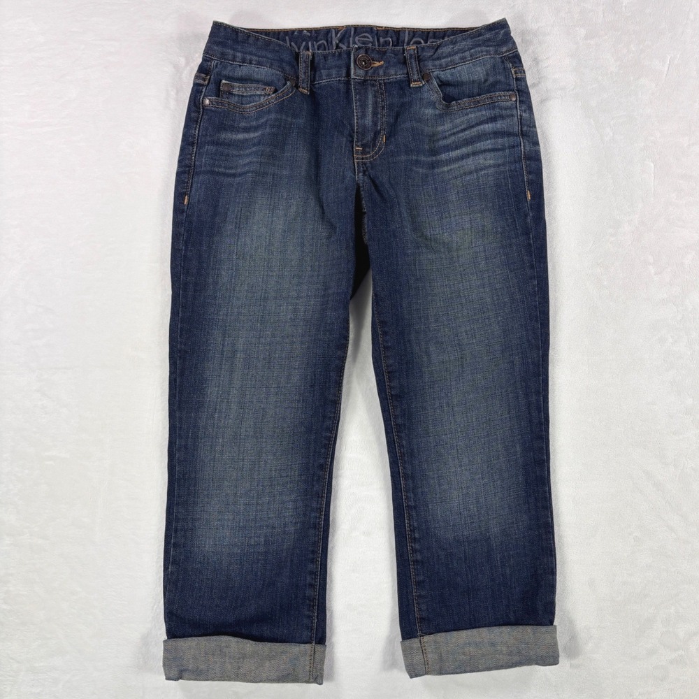 Calvin Klein Jeans Womens Size 4 Dark Wash Cuffed Cropped Capri Jeans WG90D79C